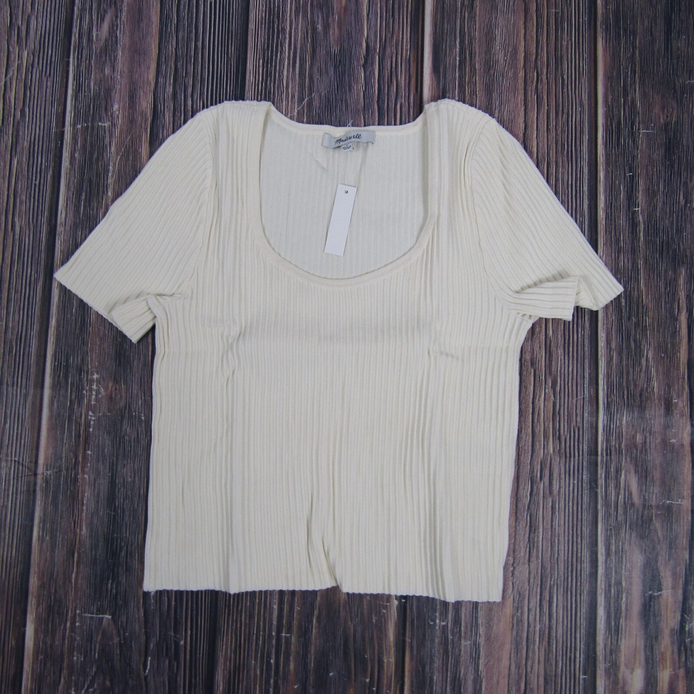 Madewell NEW Womens Small White Ivory Sculpt Ottoman Sweater Crop Tee T Shirt